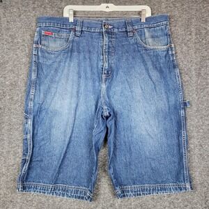 Platinum FUBU Denim Carpenter Shorts Mens 40 Blue Baggy Vintage Y2K Hip Hop